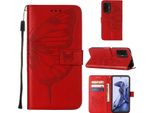 Xiaomi 11T Pro Case, Butterfly Relief Flip Custodia In Pelle Con Slot Per Schede E Stand Per Xiaomi 11T／11T Pro 5G Red