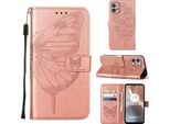Moto G32 Case, Butterfly Relief Flip Custodia In Pelle Con Slot Per Schede E Stand Per Motorola Moto G32 Rose Gold