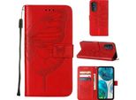 Moto G52 Case, Butterfly Relief Flip Custodia In Pelle Con Slot Per Schede E Stand Per Motorola Moto G52 Rosso
