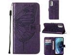 Moto G51 5G Case, Farfalla Rilievo Flip Custodia In Pelle Con Slot Per Schede E Stand Per Motorola Moto G51 5G Viola