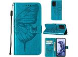 Xiaomi 11T Pro Case, Butterfly Relief Flip Custodia In Pelle Con Slot Per Schede E Stand Per Xiaomi 11T／11T Pro 5G Blu