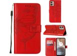 Moto G32 Case, Butterfly Relief Flip Custodia In Pelle Con Slot Per Schede E Supporto Per Motorola Moto G32 Rosso
