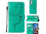 Moto E32 Case, Butterfly Relief Flip Custodia In Pelle Con Slot Per Schede E Stand Per Motorola Moto E32 Verde