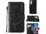 Moto E32 Case, Butterfly Embossed Flip Leather Card Holder Custodia Protettiva In Pelle Con Supporto Per Motorola Moto E32 Nero
