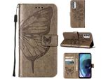 Moto G51 5G Case, Farfalla Rilievo Flip Custodia In Pelle Con Slot Per Schede E Stand Per Motorola Moto G51 5G Grigio