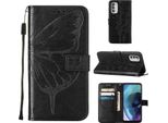 Moto G51 5G Case, Butterfly Relief Flip Custodia In Pelle Con Slot Per Schede E Supporto Per Motorola Moto G51 5G Nero