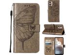 Moto G32 Case, Butterfly Relief Flip Custodia In Pelle Con Slot Per Schede E Stand Per Motorola Moto G32 Grey