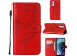 Moto G51 5G Case, Butterfly Relief Flip Custodia In Pelle Con Slot Per Schede E Stand Per Motorola Moto G51 5G Rosso