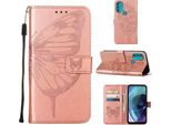 Moto G71 5G Case, Butterfly Relief Flip Custodia In Pelle Con Slot Per Schede E Stand Per Motorola Moto G71 5G Rose Gold