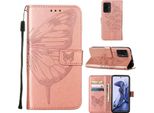 Xiaomi 11T Pro Case, Butterfly Relief Flip Custodia In Pelle Con Slot Per Schede E Stand Per Xiaomi 11T／11T Pro 5G Rose Gold
