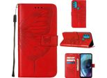 Moto G71 5G Case, Butterfly Relief Flip Custodia In Pelle Con Slot Per Schede E Stand Per Motorola Moto G71 5G Rosso