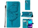 Moto E20 Case, Butterfly Relief Flip Custodia In Pelle Con Slot Per Schede E Stand Per Motorola Moto E20 / E30 / E40 Blu