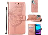 Moto E20 Case, Butterfly Relief Flip Custodia In Pelle Con Slot Per Schede E Stand Per Motorola Moto E20 / E30 / E40 Rose Gold