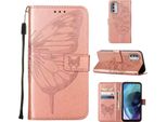 Moto G51 5G Case, Butterfly Relief Flip Custodia In Pelle Con Slot Per Schede E Stand Per Motorola Moto G51 5G Rose Gold