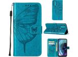 Moto G71 5G Case, Butterfly Relief Flip Custodia In Pelle Con Slot Per Schede E Stand Per Motorola Moto G71 5G Blu