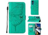 Moto G22 Case, Butterfly Relief Flip Custodia In Pelle Con Slot Per Schede E Stand Per Motorola Moto G22 Verde
