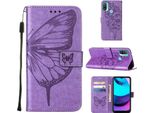 Moto E20 Case, Butterfly Relief Flip Custodia In Pelle Con Slot Per Schede E Stand Per Motorola Moto E20 / E30 / E40 Viola