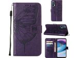 Oneplus Nord Ce 5G Case, Butterfly Relief Flip Custodia In Pelle Con Slot Per Schede E Stand Per Oneplus Nord Ce 5G Viola