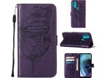 Moto G71 5G Case, Butterfly Relief Flip Custodia In Pelle Con Slot Per Schede E Stand Per Motorola Moto G71 5G Viola