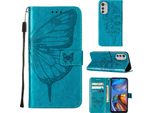 Moto E32 Case, Butterfly Relief Flip Custodia In Pelle Con Slot Per Schede E Stand Per Motorola Moto E32 Blu