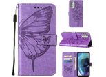 Moto G51 5G Case, Farfalla Rilievo Flip Custodia In Pelle Con Slot Per Schede E Stand Per Motorola Moto G51 5G Viola