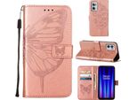 Oneplus Nord Ce 2 5G Case, Butterfly Emboss Flip Custodia In Pelle Con Slot Per Schede E Supporto Per Oneplus Nord Ce 2 5G Rose Gold