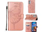 Moto E32 Case, Butterfly Embossed Flip Leather Card Holder Custodia Protettiva In Pelle Con Supporto Per Motorola Moto E32 Rose Gold