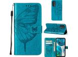 Moto G52 Case, Butterfly Relief Flip Custodia In Pelle Con Slot Per Schede E Stand Per Motorola Moto G52 Blu