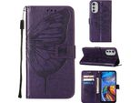 Moto E32 Case, Butterfly Relief Flip Custodia In Pelle Con Slot Per Schede E Supporto Per Motorola Moto E32 Viola
