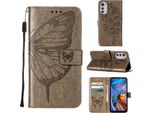 Moto E32 Case, Butterfly Relief Flip Custodia In Pelle Con Slot Per Schede E Stand Per Motorola Moto E32 Grey