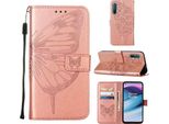 Oneplus Nord Ce 5G Case, Butterfly Emboss Flip Custodia In Pelle Con Slot Per Schede E Supporto Per Oneplus Nord Ce 5G Rose Gold