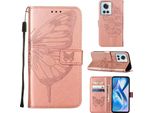 Custodia Oneplus Ace, Custodia In Pelle A Farfalla In Rilievo Con Slot Per Schede E Supporto Per Oneplus Ace 5G Oro Rosa