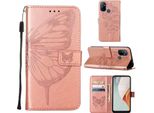 Custodia Per Oneplus Nord N100, Custodia In Pelle A Farfalla In Rilievo Con Slot Per Schede E Supporto Per Oneplus Nord N100 Oro Rosa