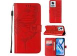 Custodia Oneplus Ace, Farfalla In Rilievo Flip In Pelle Titolare Della Carta Custodia Protettiva In Pelle Con Supporto Per Oneplus Ace 5G Rosso