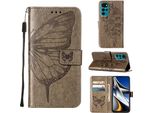 Moto G22 Case, Butterfly Relief Flip Custodia In Pelle Con Slot Per Schede E Stand Per Motorola Moto G22 Grey