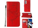 Moto G Stylus 4G 2022 Case, Butterfly Relief Flip Custodia In Pelle Con Slot Per Schede E Stand Per Motorola Moto G Stylus 4G 2022 Rosso