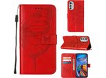 Moto E32 Case, Butterfly Relief Flip Custodia In Pelle Con Slot Per Schede E Stand Per Motorola Moto E32 Rosso