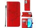 Oneplus Nord Ce 2 Lite 5G Case, Butterfly Relief Custodia In Pelle Flip Con Slot Per Schede E Stand Per Oneplus Nord Ce 2 Lite 5G Rosso