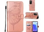 Xiaomi Poco M3 Pro 5G Case, Butterfly Embossing Flip Leather Card Holder Custodia Protettiva In Pelle Con Supporto Per Xiaomi Redmi Note 10 5G / Poco M3 Pro 5G Rose Gold