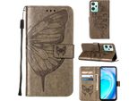 Oneplus Nord Ce 2 Lite 5G Case, Butterfly Emboss Flip Custodia In Pelle Con Slot Per Schede E Supporto Per Oneplus Nord Ce 2 Lite 5G Grigio