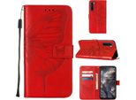 Custodia Oneplus Nord, Custodia In Pelle A Farfalla In Rilievo Con Slot Per Schede E Supporto Per Oneplus Nord Rosso