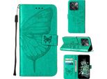 Custodia Oneplus 10T 5G, Farfalla In Rilievo Custodia In Pelle Flip Card Holder Custodia In Pelle Con Supporto Per Oneplus 10T 5G Verde