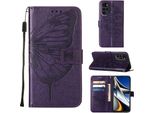 Moto G Stylus 5G 2022 Case, Farfalla Rilievo Flip Custodia In Pelle Con Slot Per Schede E Stand Per Motorola Moto G Stylus 5G 2022 Viola
