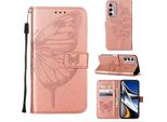 Moto G Stylus 4G 2022 Case, Butterfly Embossing Flip Leather Card Holder Custodia Protettiva In Pelle Con Stand Per Motorola Moto G Stylus 4G 2022 Rose Gold