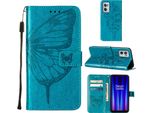 Oneplus Nord Ce 2 5G Case, Butterfly Emboss Flip Custodia In Pelle Con Slot Per Schede E Supporto Per Oneplus Nord Ce 2 5G Blu