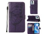 Custodia Oneplus Ace, Custodia In Pelle A Farfalla In Rilievo Con Slot Per Schede E Supporto Per Oneplus Ace 5G Viola