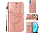 Oneplus Nord Ce 2 Lite 5G Case, Butterfly Emboss Flip Custodia In Pelle Con Slot Per Schede E Supporto Per Oneplus Nord Ce 2 Lite 5G Rose Gold