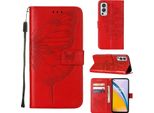 Oneplus Nord 2 5G Case, Butterfly Relief Flip Custodia In Pelle Con Slot Per Schede E Stand Per Oneplus Nord 2 5G Red