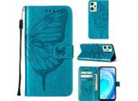 Oneplus Nord Ce 2 Lite 5G Case, Butterfly Emboss Flip Custodia In Pelle Con Slot Per Schede E Supporto Per Oneplus Nord Ce 2 Lite 5G Blu