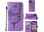 Custodia Per Iphone 11, Custodia In Pelle Flip Butterfly Relief Con Slot Per Schede E Supporto Per Iphone 11 Viola